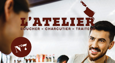 Une brochure publicitaire de L'Atelier Boucher Charcutier Traiteur, édition septembre-décembre 2023.